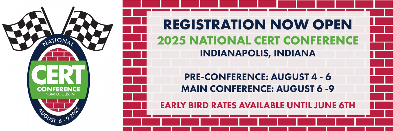 2025 National CERT Conference Logo with text announcing pre-conference dates, main conference dates, and early bird rates available until June 6th